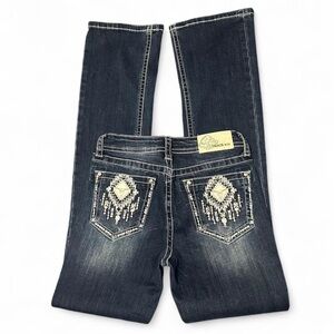 Grace Women's Boot Cut Jeans with Embroidery - Dark Blue